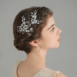 Handmade Bridal Hair Pins White Imitation Artificial Pearl Crystal Rhinestone Silver U Shaped Floral Hair Accessories Wedding Jewelry