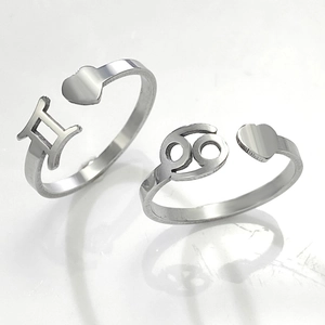 Minimalist Stainless Steel 12 Zodiac Signs Open Ring For Women Fashion Heart Adjustable Finger Ring Jewelry Birthday Gift