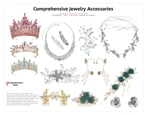 Détail de couronnes de mariée de luxe et parures avec cristaux, perles et alliages faits main