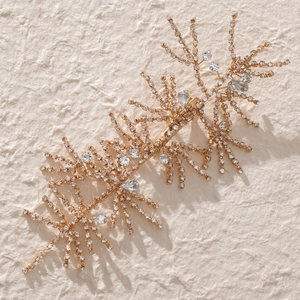 Vintage Alloy Rhinestone Branch Hair Clip For Women Bridal Wedding Banquet Hair Accessories Elegant Golden Headpiece