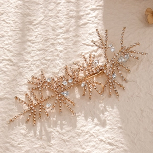 Luxurious bridal branch hair clip with sparkling crystals and gold finish for weddings