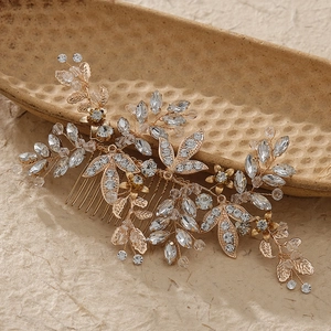 Handgefertigter Braut Haarkamm Mit Strass Kristall Blume Blatt Design Vergoldete Legierung Elegante Hochzeit Kopfschmuck Damen