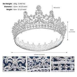 Dimensions détaillées d'une couronne de mariée vintage argentée avec strass de 185g