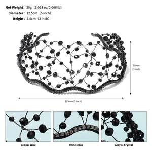 Detailed size specifications of handmade black crystal crown with copper wire and rhinestones