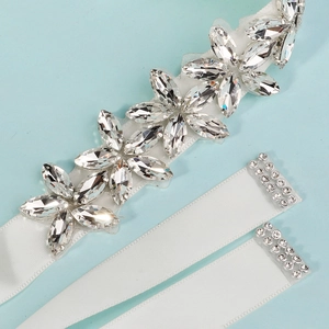 Elegant bridal wedding belt with marquise rhinestones and white satin ribbon for dresses