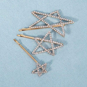 Set de 3 clips de pelo con estrellas doradas y brillantes diamantes de imitación elegantes