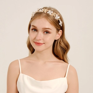 Handmade Metal Flower Headband With Artificial Pearls And Crystals Forest Style Sweet Wedding Party Hair Accessory Headpiece For Women