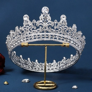 Luxury Alloy Rhinestone Bridal Crown Vintage Baroque Tiara For Wedding Party Pageant Women Hair Accessories Silver
