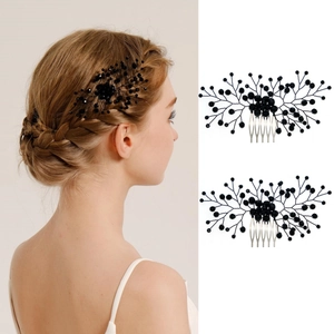 Vintage Handmade Black Artificial Crystal Bridal Hair Comb Floral Branch Hair Pin Wedding Accessory For Women Party Jewelry