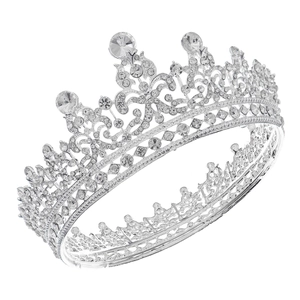 Couronne de mariée vintage argentée avec cristaux brillants et motifs de volutes élégants