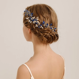 Peigne à cheveux de mariée élégant avec cristaux bleu roi et perles blanches pour mariage