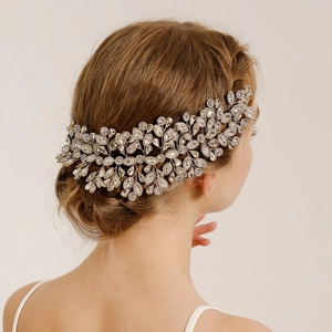 Bijou de Tête Mariage Fait à la Main Vigne à Cheveux Strass Feuille pour Femme Style Occidental Accessoires Mariée Or Argent