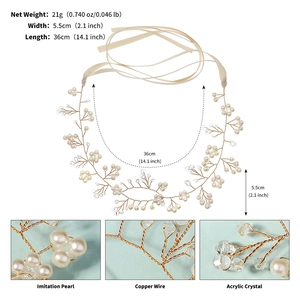 Détail du tissage de fils dorés à la main avec perles et cristaux sur le bandeau de mariée