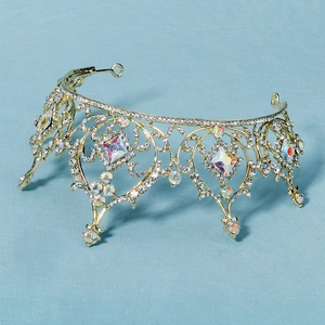 Luxurious gold alloy crown with colorful diamonds for pageants and weddings