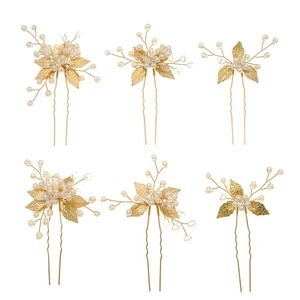6er-Set goldene Vintage-Braut-Haarnadeln mit Perlen und Kristallen für Hochzeitsfrisuren