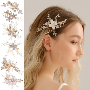 Handmade Floral Artificial Pearl Rhinestone Hair Clip Elegant Wedding Party Hair Accessories Alloy Gold Silver Bridal Headpiece