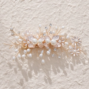 Floral bridal hair clip with pearls and crystals for wedding party styling accessories