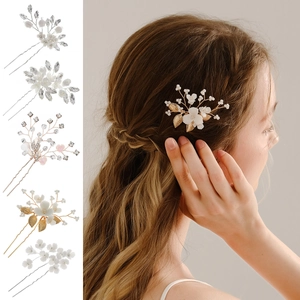 Pic à Cheveux de Mariée Vintage en Céramique Fleur Fait à la Main Alliage Strass Imitation Künstliche Perle Épingle à Cheveux en U Mariage Fête Femme