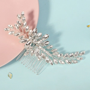 Bridal Rhinestone Hair Comb Handmade Alloy Artificial Pearl Flower Leaf Wedding Hair Accessories For Women Elegant Headpiece