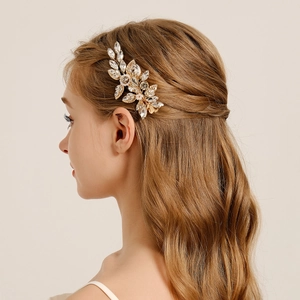 Handmade Alloy Flower Leaf Hair Clip With Rhinestone Artificial Pearl Bridal Wedding Party Hair Accessory For Women Forest Style