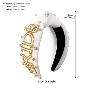Details zum weißen gepolsterten BRIDE Haarreif mit Goldstickerei und Strasssteinen