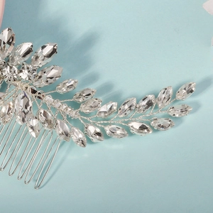 Exquisite bridal hair comb with marquise rhinestones and silver wire floral design