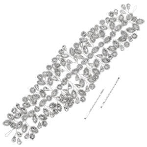 Luxurious handmade bridal headband with AB crystals and matching silver hair pins set
