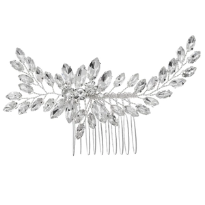 Silver bridal hair comb with marquise rhinestones and wing-shaped crystal patterns