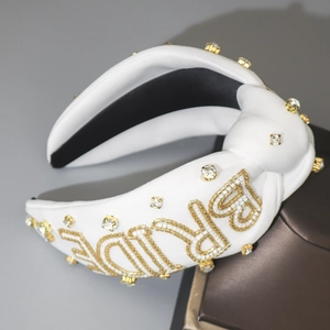 Vintage Französischer Breiter Stoff Schwamm Haarreif Mit Strass Künstlicher Perle Braut Buchstabendesign Für Hochzeitsfeier Damen