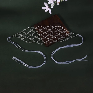 Exquisite bridal crystal mesh headband with white chiffon ribbons for wedding dress