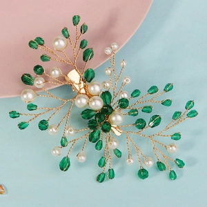 Fermaglio per Capelli a Ramo Floreale Fatto a Mano con Künstliche Perle e Cristalli Filo di Rame Oro Rosso Sposa Gioielli Accessori
