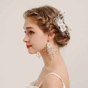 Vintage Fait Main Fleur Blanche Mariée Parure Bijoux Künstliche Perle Strass Peigne Cheveux Boucles d'Oreilles Mariage Femmes Bijoux