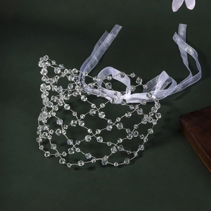 Handmade crystal beaded mesh headband with organza ribbons for bridal wedding hair accessories