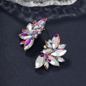 Sparkling butterfly wing earrings with AB crystal rhinestones for bridal party and proms
