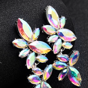 Close-up of colorful marquise-cut crystal flower earrings for weddings and parties