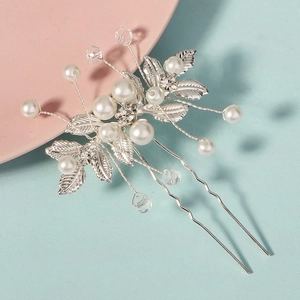 Eleganter Silberblatt Braut Haarnadel Mit Imitationsperle Strass U Form Haarstab Für Hochzeit Party Damen Schmuck