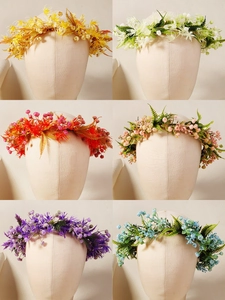 Collage of six colorful floral bridal wreaths for weddings and photography accessories