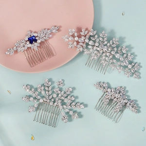 Peignes à cheveux de mariée avec zircons et pierres bleues pour coiffures de mariage