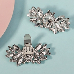 Details zu silbernen Strass-Schuhclips mit birnenförmigem Kristall und Metalldruckclips