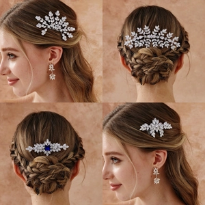 Peigne à Cheveux de Mariée Luxueux en Zircone Alliage d'Argent Branche de Feuille Coiffe de Mariage Élégante Accessoires de Cheveux Femme