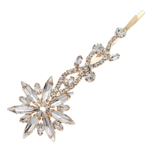 Elegant gold bridal hair clip with sparkling rhinestones in a star flower vine design