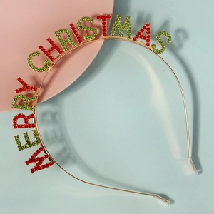 Serre-tête en Métal Merry Christmas avec Strass Lettres en Cristal Rouge Vert Accessoire Cheveux pour Fête Femmes
