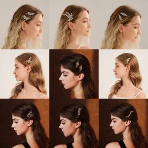 Luxury Copper Alloy Rhinestone Hair Clip Elegant Botanical Floral Leaf Hairpin For Wedding Banquet Party Daily Women Jewelry