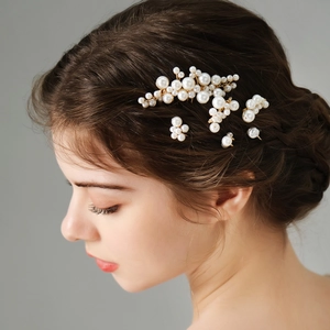 Vintage Artificial Pearl Hair Comb And Hairpin Set Handmade Gold Alloy Wire Bridal Headpiece Wedding Banquet Accessories For Women