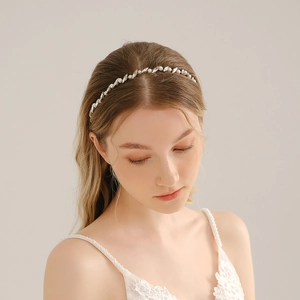Handmade Bridal Hairband Elegant Gold Alloy Faux Artificial Pearl Marquis Rhinestone Floral Headpiece Ribbon Tie Wedding Party Women Jewelry