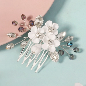 Handmade White Polymer Clay Flower Bridal Hair Comb Rhinestone Crystal Silver Wire Wedding Headpiece For Women Party Accessories