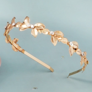 Cerchietto vintage dorato con foglie e strass per accessori capelli da sposa