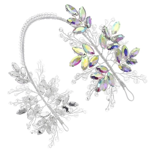 Elegant silver handmade crystal hair vine headpiece with iridescent AB rhinestones for brides