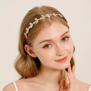 Elegante Cerchietto Sottile con Foglia d'Oro Strass Perla Artificial Sintetica Stile Foresta Metallo Cerchietto Moda Accessori Capelli Donna