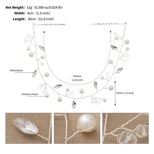 Détails de vigne de cheveux de mariée avec strass brillants et perles d'imitation